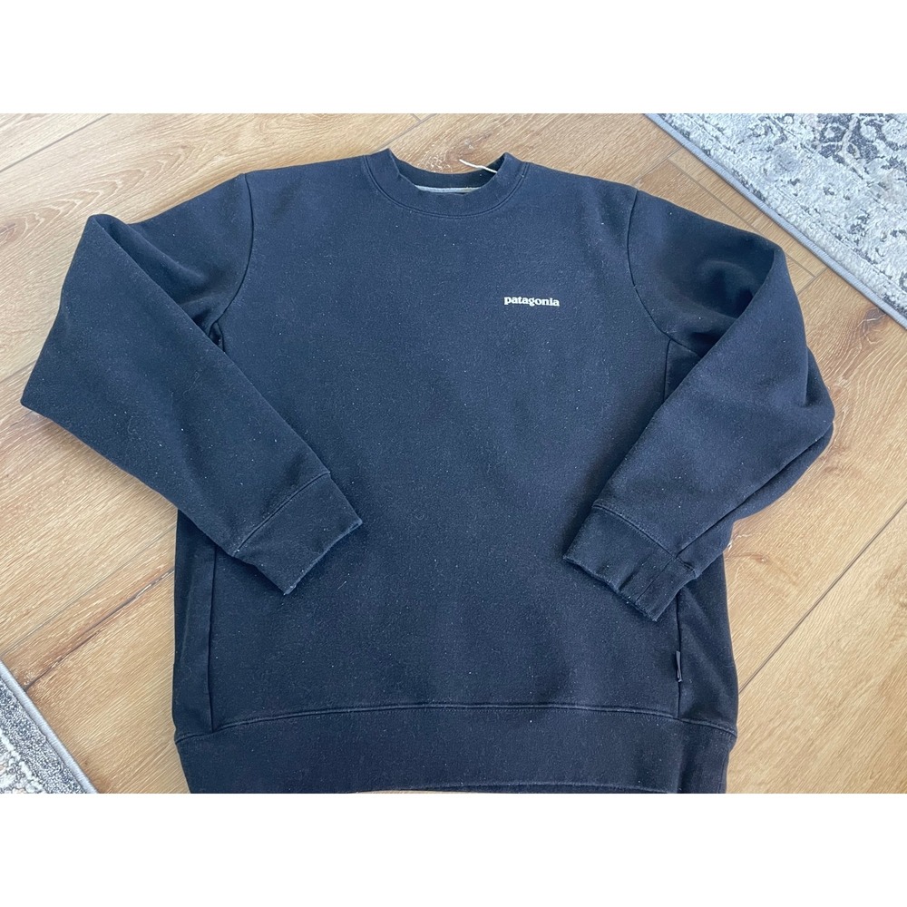 Patagonia Mens Uprisal Crewneck Sweatshirt Black P-6 Logo Pullover Medium